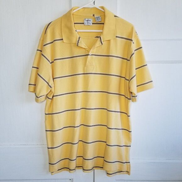 Izod Polo Shirt Yellow Stripe Pima Cotton Sports Golf XL - Picture 1 of 7